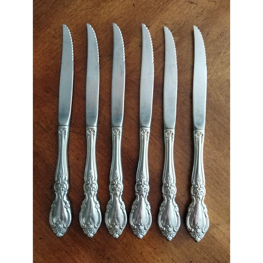 Lot of 6x Oneida Louisiana Serrated Steak Knives Stainless Flatware Knife 9.1